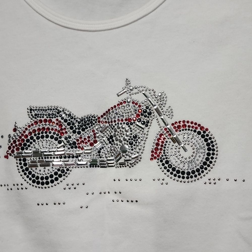 VEUC. Harley Davidson-style Artist Handmade Swarovski Crystal Motorcycle Tee